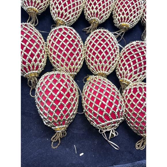 23 Vintage Red Velvet Gold Beaded Netting Tassel Christmas Ornaments - Picture 2 of 7